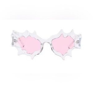 Futuristic Irregular Shaped Wavey Festival Clear and Pink Sunglasses
